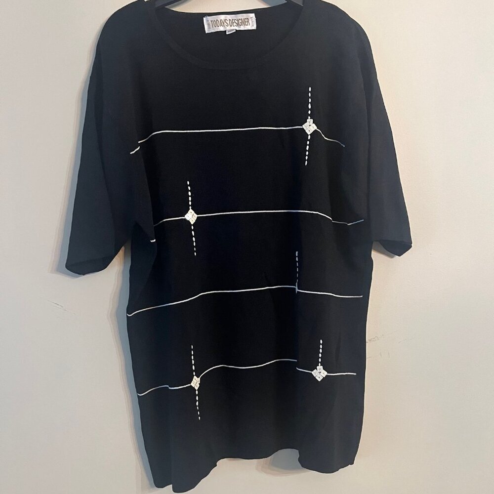 Black & White Sparkly sweater, 3/4 Sleeves,  M